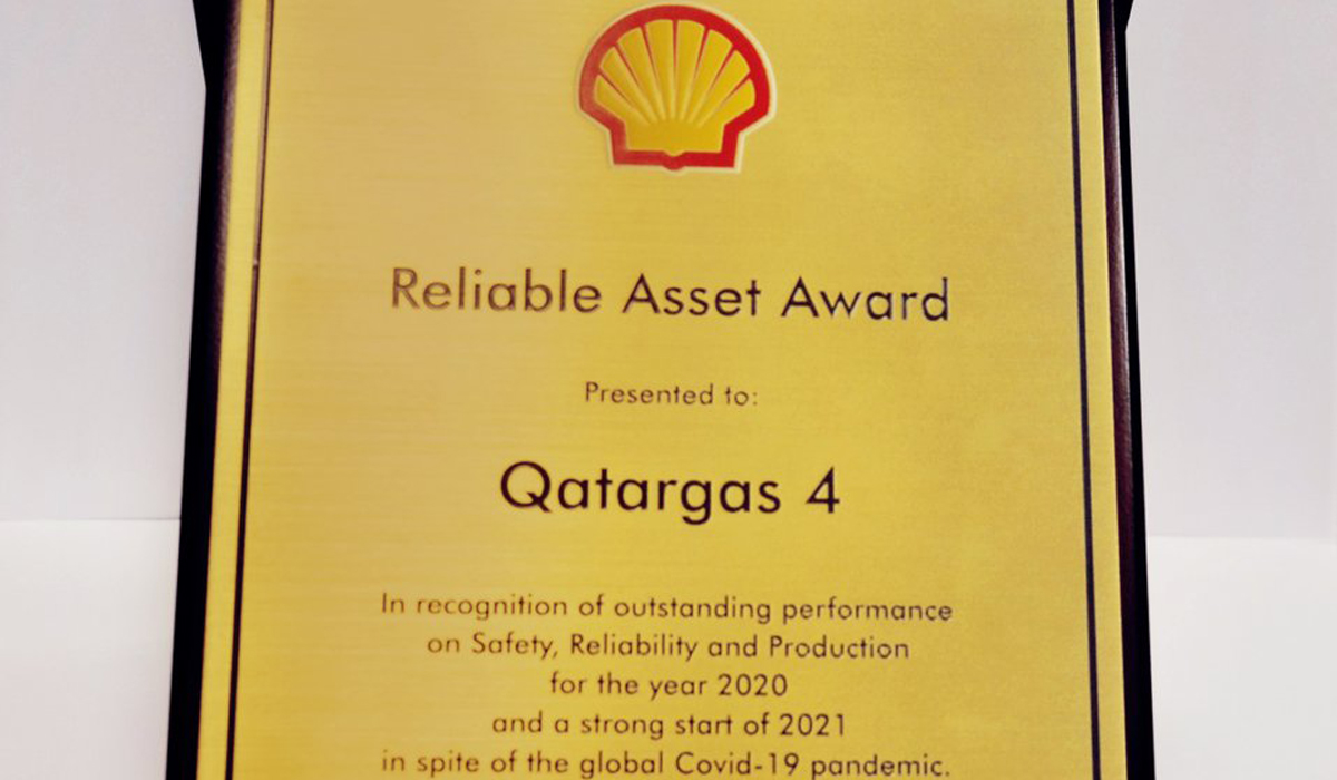Qatargas 4 Receives Reliable Asset Award from Shell Qatar